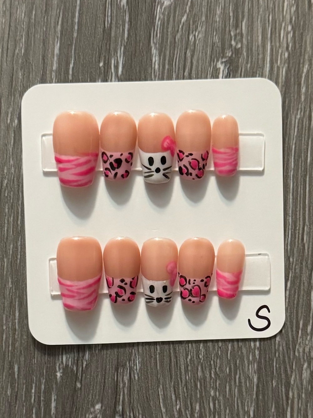 Cute Pink Leopard & Kitty Press-On Nails for Girls
